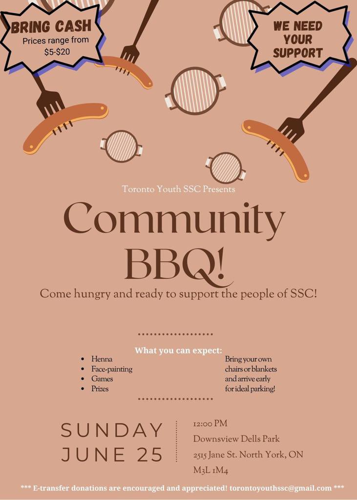 Reer #Toronto come enjoy a community BBQ on Sunday June 25th at the Downsview Dells Park. #TorontoYouthSSC