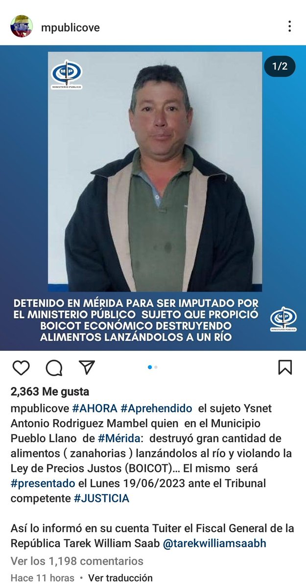 #Atención Condenamos la detención arbitraria de Ysnet Antonio Rodriguez Mambel en el municipio Pueblo Llano #Mérida, quien perdió su cosecha debido a la escasez de combustible, indispensable para su traslado. #19Junio