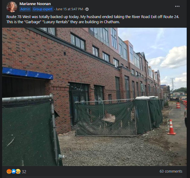 How dare they build luxury rentals in wealthy transit-rich Chatham, NJ!