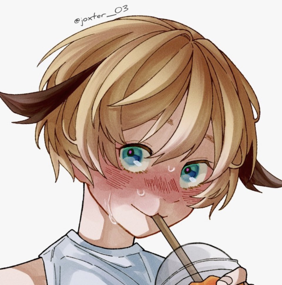 solo blush male focus 1boy drinking straw white background sweat  illustration images