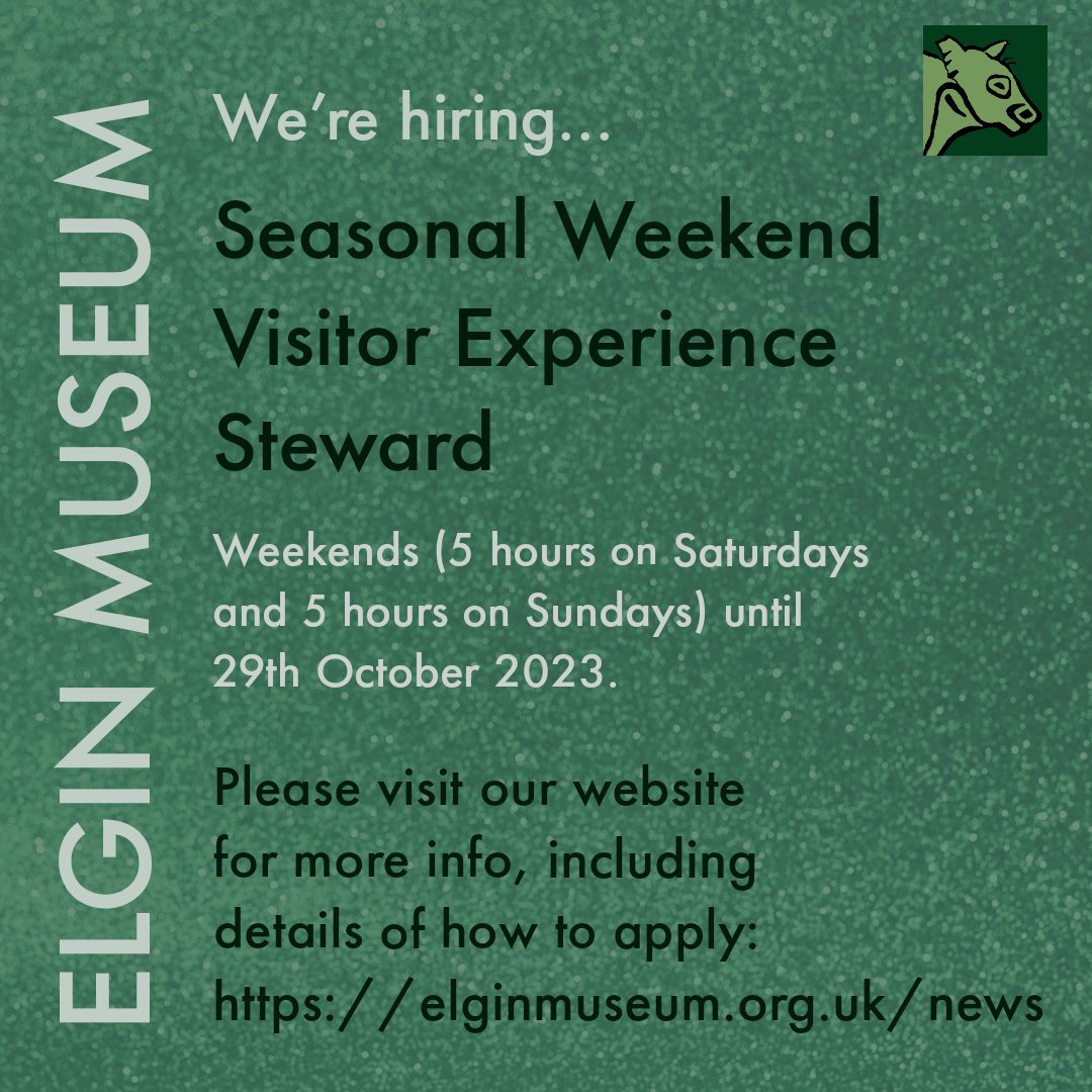 Do you love history & heritage? Would you like to be part of the team at Scotland’s oldest independent museum? Why not apply for our Seasonal Weekend Visitor Experience Steward! More info online, closing date 23rd June 2023
elginmuseum.org.uk/news
#MuseumJobs #JobsInMuseums