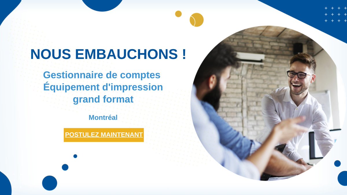 Cansel est à la recherche d’un Gestionnaire de comptes - Équipement d'impression grand format (permanent, temps plein) pour son bureau de Montréal ! 

Postulez maintenant : hubs.li/Q01TFPVy0

#Cansel #Emplois #Recrutement