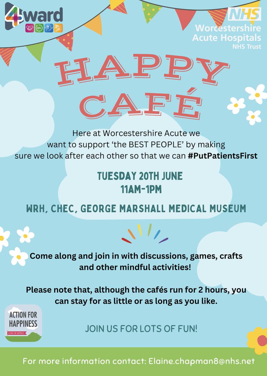 Happy Cafe in the museum tomorrow. 11am to 1pm. 

All welcome for crafts, mindful activities and mystery objects. 

@WorcsAcuteNHS @macmillancancer @wbuhaven @WorcsAcuteICU #HappyCafe #ActionForHappiness
