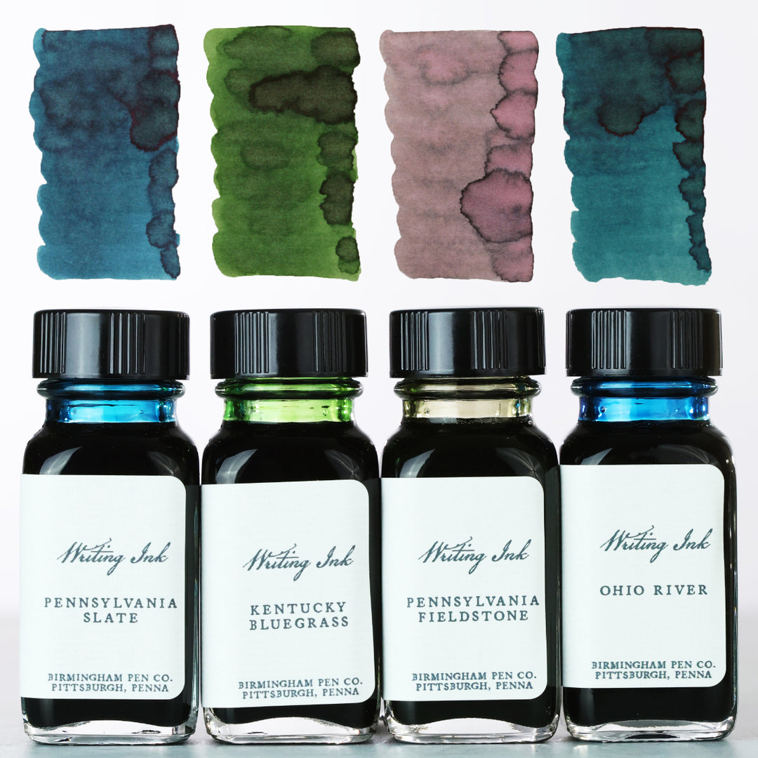 For a limited time: Pick up four of our most popular inks in the Great Outdoors Bundle! Pennsylvania Slate, Kentucky Bluegrass, Pennsylvania Fieldstone, and Ohio River are now available as a limited set in petite 30mL French Square bottles. tinyurl.com/9zmwxx4y