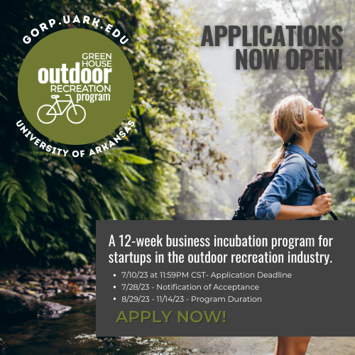 🌱🌲GORP is your ticket to transforming your early-stage outdoor business idea into a thriving venture! 🚀

GORP provides workshops, mentorship, co-working space, and up to $15k in non-dilutive seed funding per company.

Apply now: entrepreneurship.uark.edu/programs/green…

#StartSomethingAR