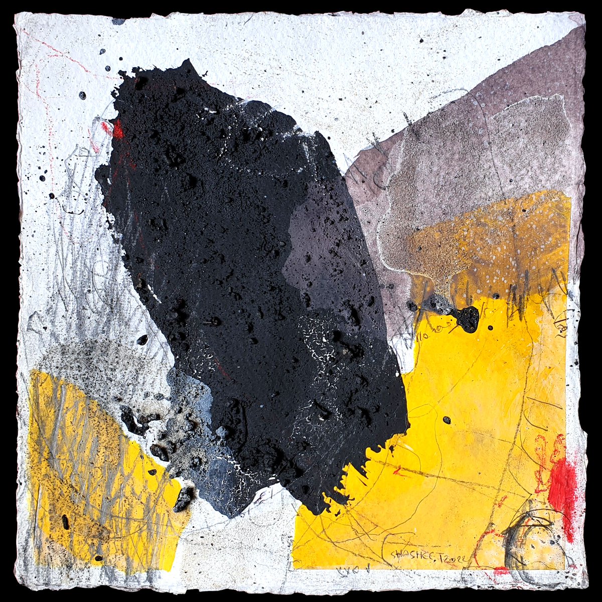 Alaa Shasheet Composition &amp; Yellow 8-22 Mixed media of Sand, collage, charcoal, coloured pencil and acrylic on khadi cotton paper 20×20 cm 2022

litehousegalleryshop.co.uk/collections/al…

—
#syria #lebanon #art #artgallery #london #damascus #beirut #arts #londonlife #londonart