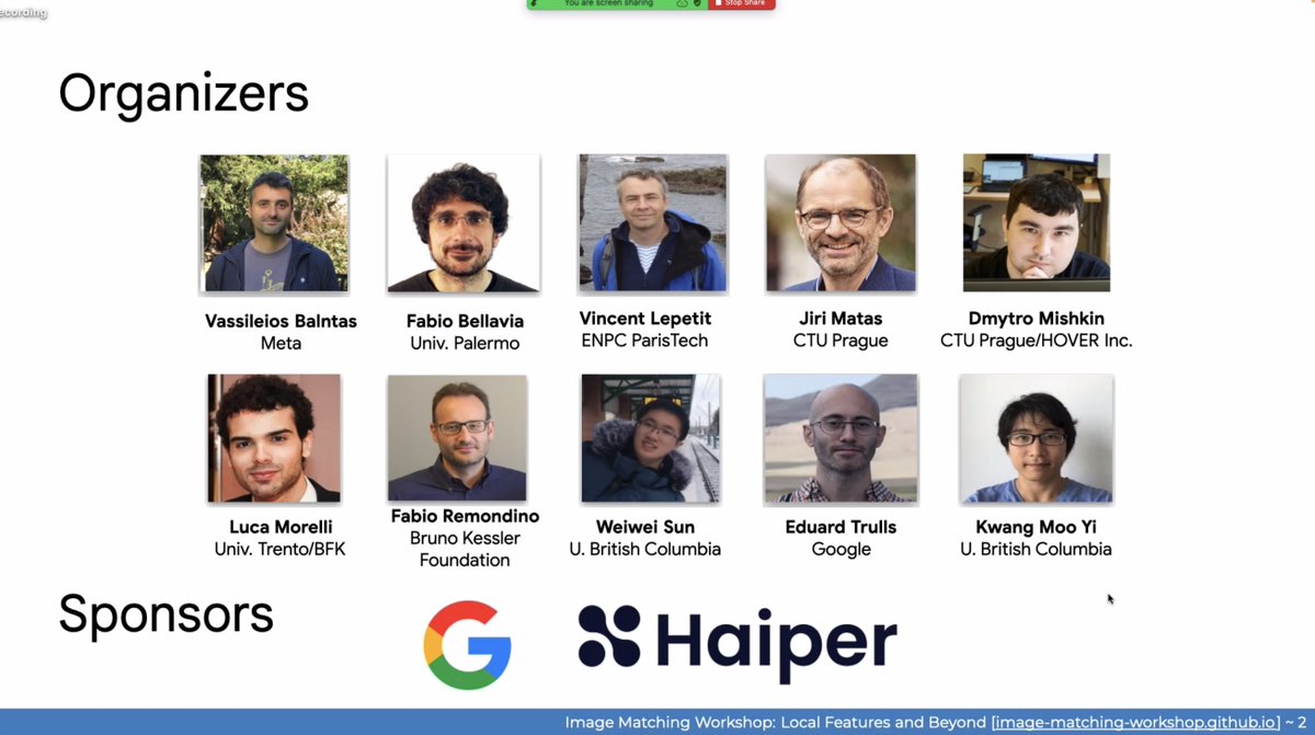 3DOMFBK's tweet photo. starting our #CVPR2023 workshop on "Image Matching: Local Features and Beyond"!!
see also final results and winners of the context here:
https://t.co/jwjDJNisqI
#matching #tiepoints #photogrammetry #SfM #deeplearning https://t.co/3NOWixwqsa