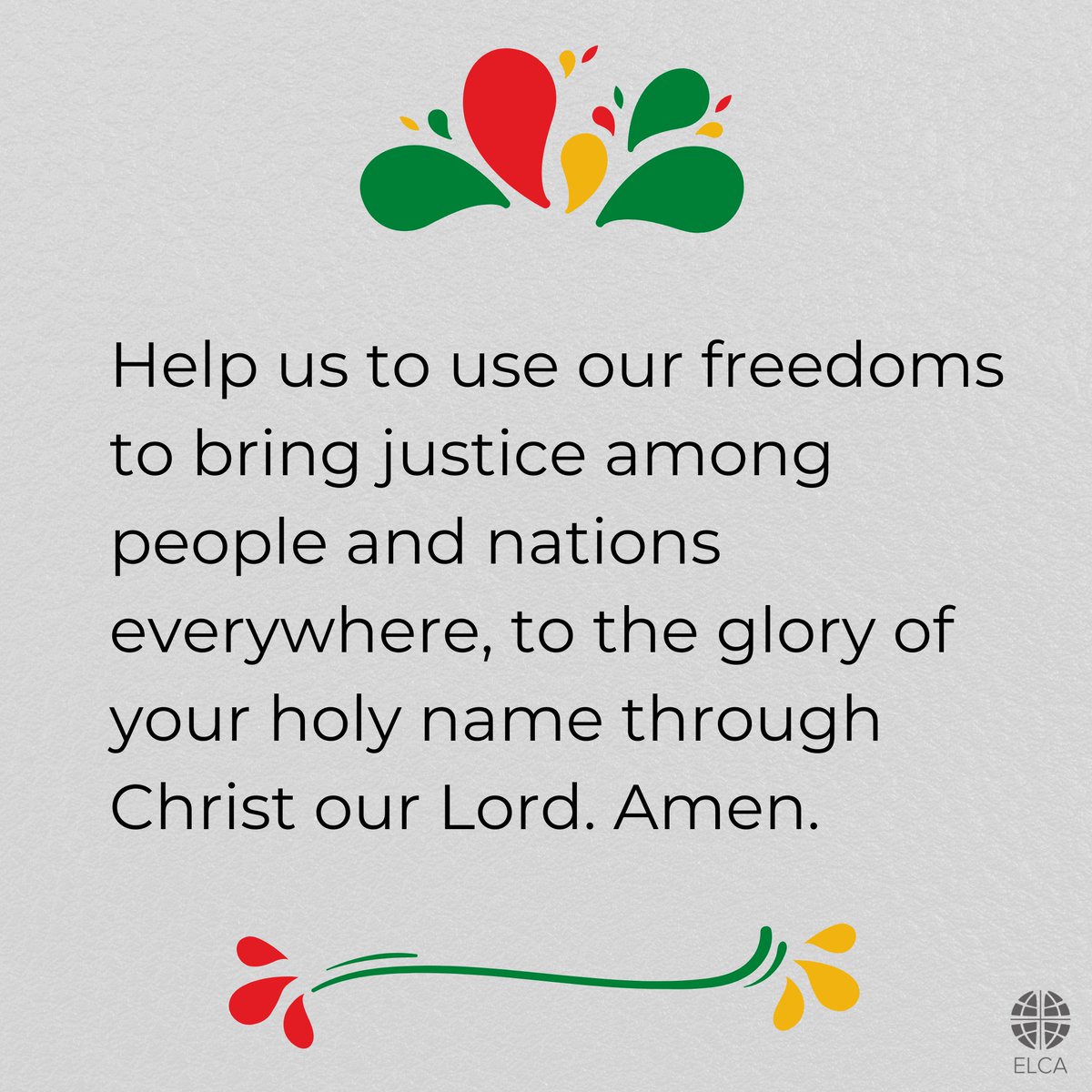Today we celebrate Juneteenth by giving thanks for freedom and praying for an end to oppression everywhere. Let us heed the words of ELCA Worship's #Juneteenth Observance Prayer of the Day.