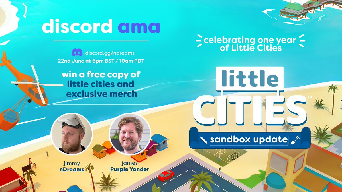nDreams's tweet photo. Be sure to join us to celebrate one year of Little Cities, and to chat all things Sandbox Update, THIS THURSDAY.

Ask a question in our Discord AMA to be in with a chance of winning free Little Cities merch 👀 

https://t.co/lVVlOQzFzd https://t.co/cJeyk021ps