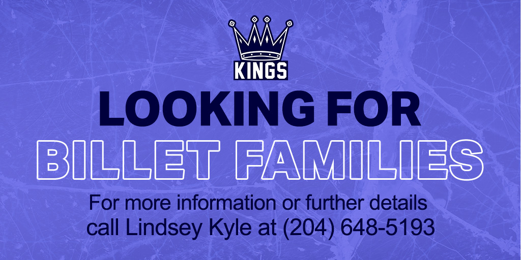 We are looking for billet families for the upcoming 2023 season! If you are interested in billeting or learning more about it, please call Lindsey Kyle at (204) 648-5193