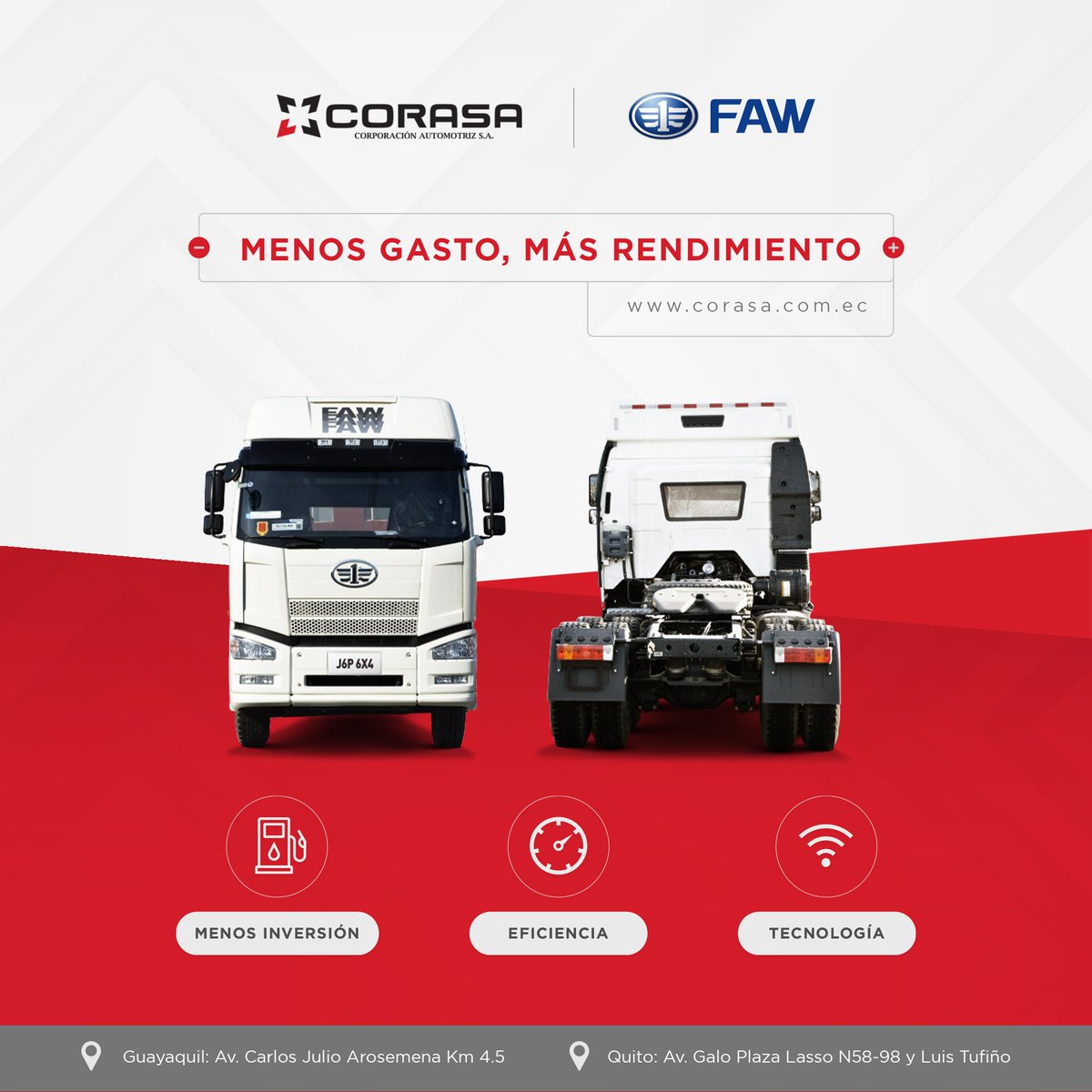corasa_ecuador's tweet photo. 💸⚙️ Potencia y eficiencia en armonía. El camión FAW J6P combina rendimiento y ahorro. 💪🚛 #CamionesFAW #EficienciaEnergética #AhorroDeCombustible #Ecuador #Quito #Guayaquil
🔥🌟 Maximiza tu inversión con cada kilómetro. 💯⛽️ #TecnologíaDePunta https://t.co/jMEpr9OZuX