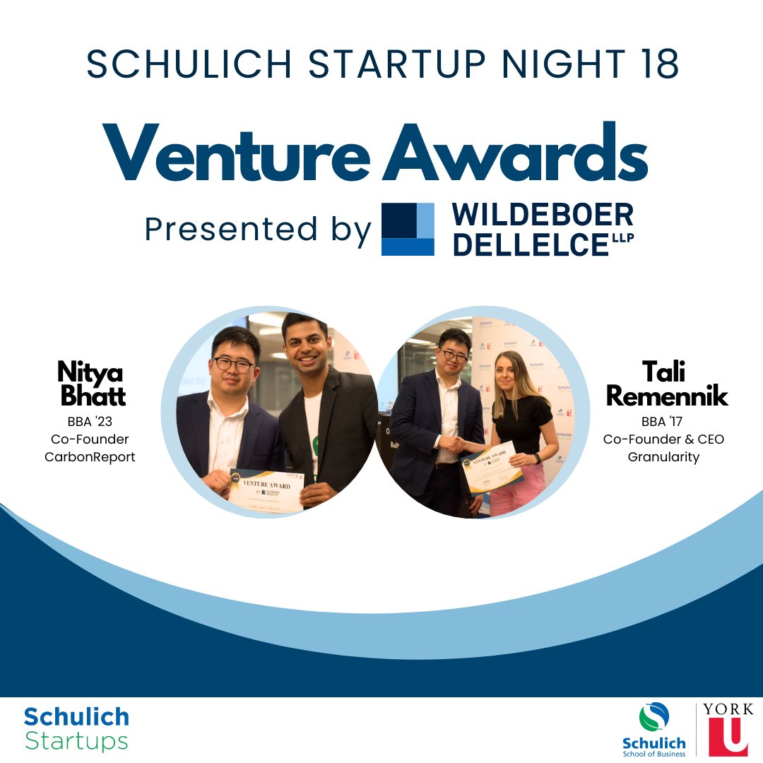 wildlaw's tweet photo. Schulich Startup Night was a fantastic event. Congratulations to everyone involved!

Shout-out to Nitya Bhatt, Co-Founder of CarbonReport and Tali Remennik, Co-Founder and CEO of Granularity for receiving the Venture Awards! #startups  #entrepreneurship #businesslaw https://t.co/WDZxZdm9DG