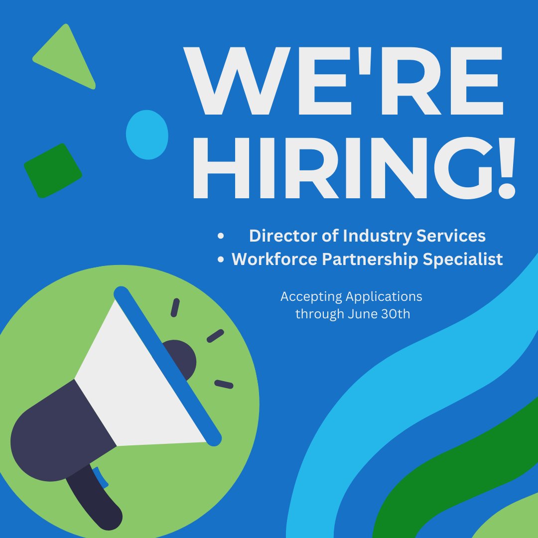 We're hiring for two positions in our Economic Development Department through June 30, 2023.

The Director of Industry Services - Apply: indeed.com/job/director-i…

▪️ The Workforce Partnership Specialist - Apply: indeed.com/job/workforce-…