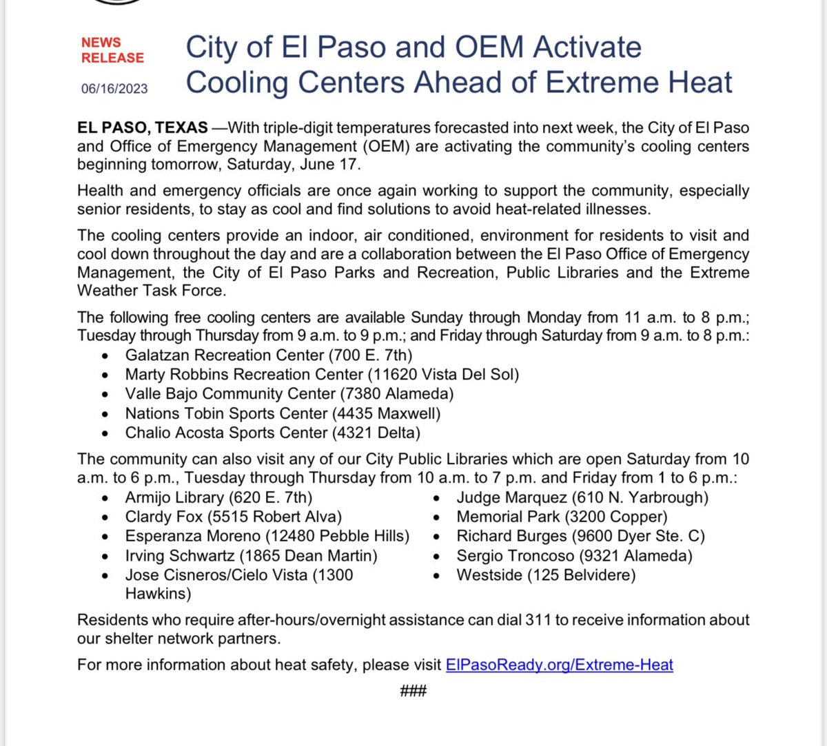 City of El Paso on Twitter "RT ElPasoOEM With tripledigit