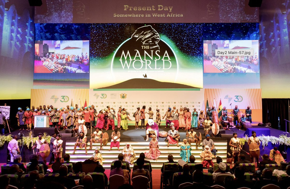 afreximbank's tweet photo. To kick-off Day 2 of the #AAM2023, we started with a poem from Lebogang Mashile; as well as a breathtaking cultural performance named ‘The Mansa Musa Play’ by Chief Moemen. Get ready for the upcoming festivities of the day! #Afreximbank https://t.co/SdBnTMTwr1