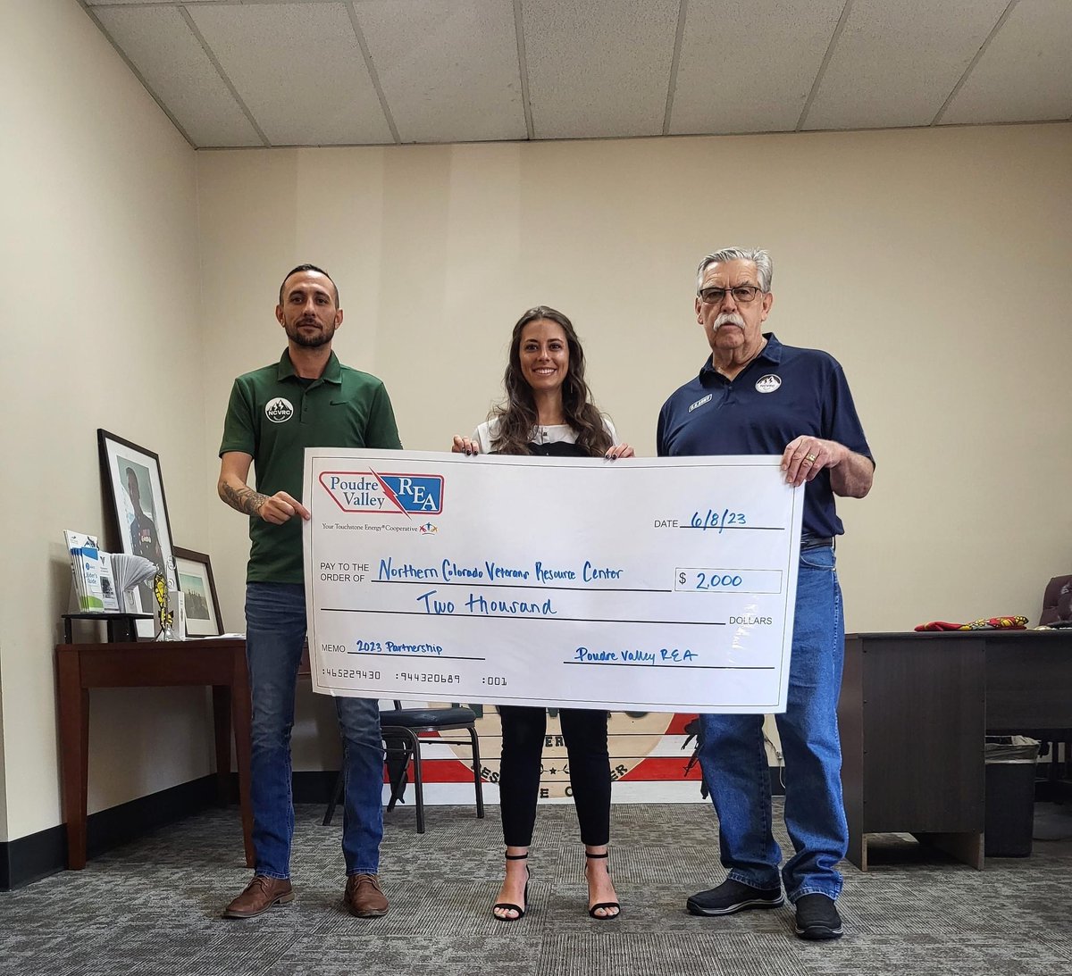 Thank you @Poudre Valley REA for continuing to support our mission and the Veteran community. We could not provide the services we do if it weren't for companies like yours. Thank you! 
#PVREA #Veterans #NCVRC  #VeteransHelpingVeterans
