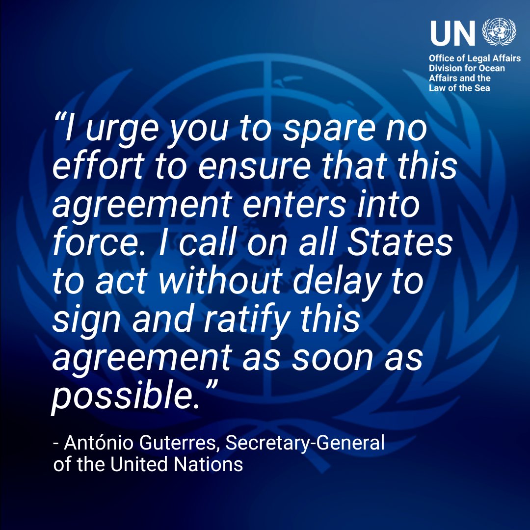 undoalos's tweet photo. “I urge you to spare no effort to ensure that this agreement enters into force. I call on all States to act without delay to sign and ratify this agreement as soon as possible.” - @antonioguterres, Secretary-General
of the @UN on the adoption of the historic #BBNJ Agreement https://t.co/Z0kqozLUgN