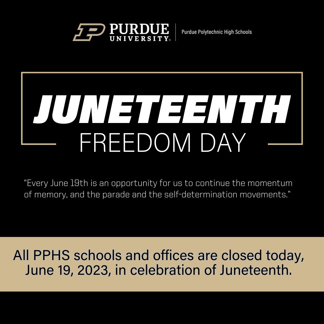 In celebration of Juneteenth, all PPHS schools and offices are closed today, June 19, 2023! Our offices will continue their summer hours tomorrow, Tuesday, June 20, 2023.
#PPHS #Juneteenth2023