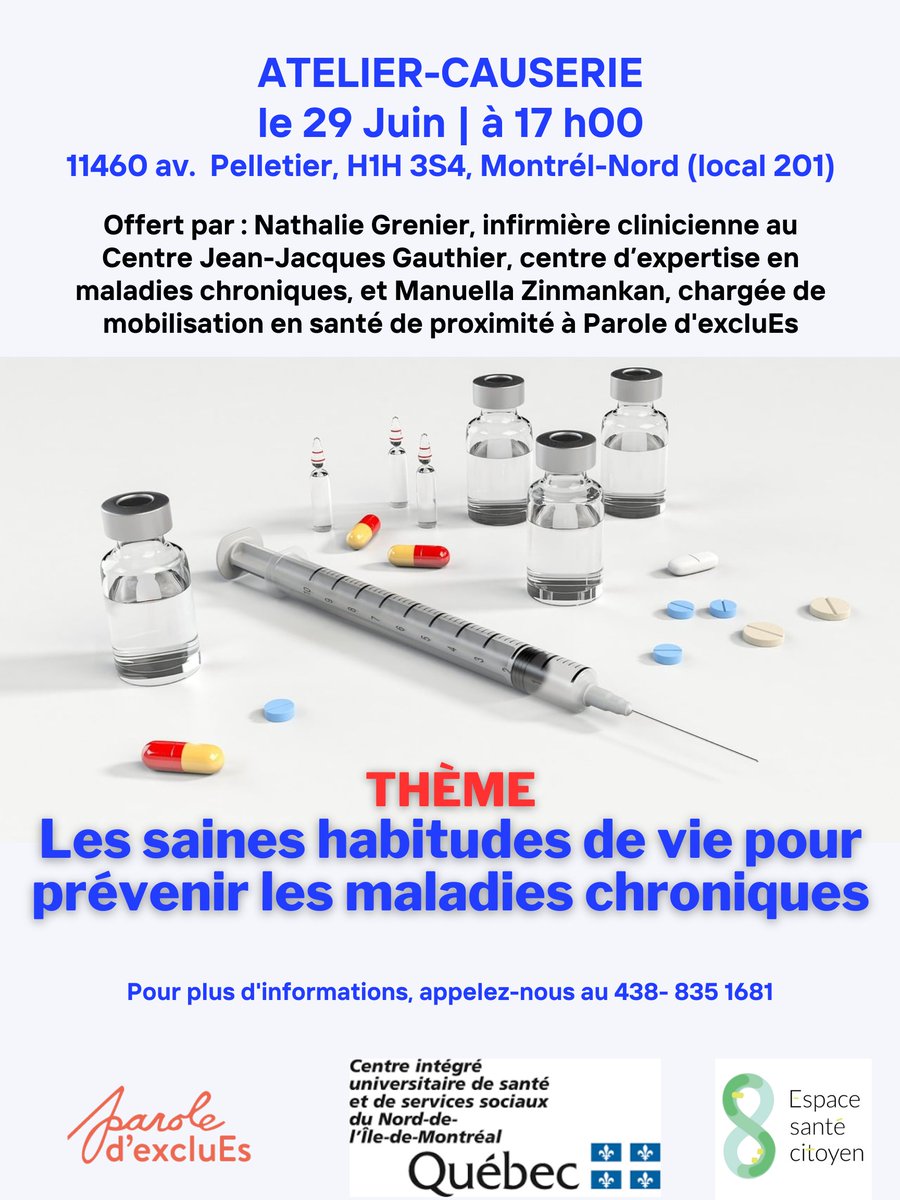 Invitation atelier-causerie ce 29 juin à notre espace citoyen sur la rue PELLETIER