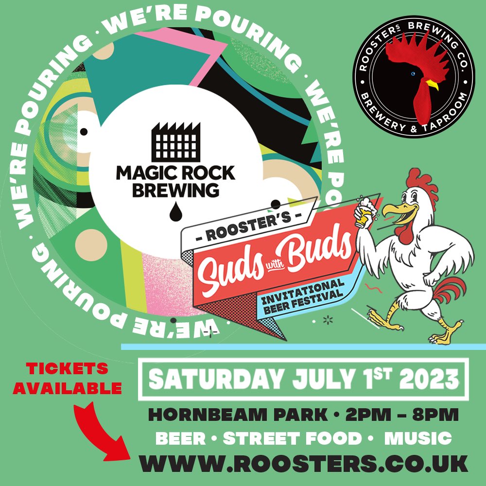 🍻SUDS WITH BUDS🍻⁠ ⁠ We're incredibly excited to be pouring at Suds With Buds on Saturday 1st July 2pm - 8pm, hosted by our good buds at @RoostersBrewCo ⁠ We'll be joined by a whole host of our fellow beery pals too. ⁠ Tickets still available via @RoostersBrewCo