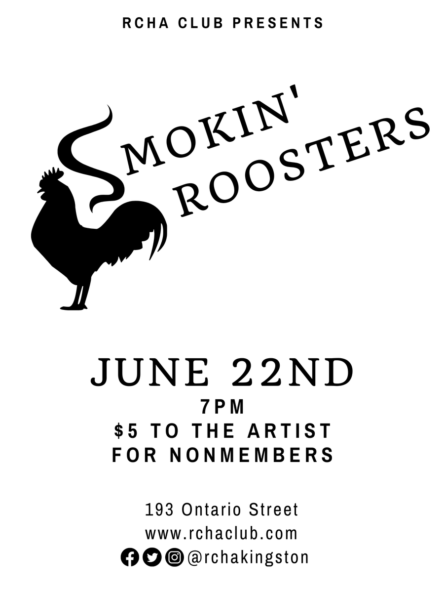 RCHAKingston's tweet photo. Tomorrow the Club welcomes a new band to our stage; The Smokin' Roosters! This band features Randy Fowler &amp; Jamey Cameron, playing everything from Patsy Cline to the Clash! Music starts at 7PM and there is a $5 fee that goes to the artist for nonmembers. #livemusic #ygkmusic https://t.co/zK4vm5d1qR