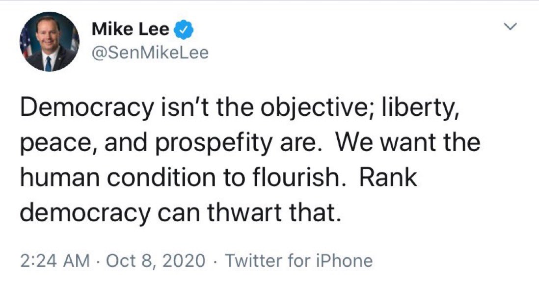 Mike Lee should go down in infamy as the Senator who plagiarized Hitlers critique of the American system of self governance for a Tweet.
#wtpWoS #DemCast #wtpBLUE

This is lifted, word for word, from Mein Kampf.