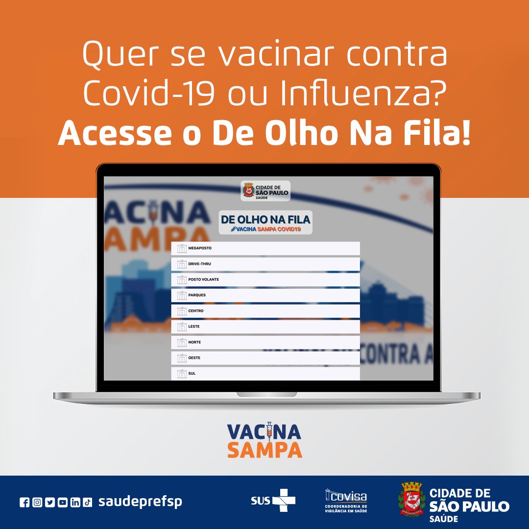 saudeprefsp's tweet image. 💉 Na plataforma, você consegue ver como estão as filas de vacinação em todas as unidades de saúde da capital antes de sair da sua casa.

📎 Acesse: deolhonafila.prefeitura.sp.gov.br

#SaudePrefSP #DeOlhoNaFila #VacinaSampa