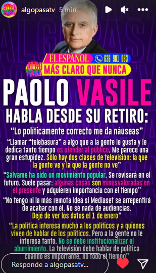 RafaelGLAF5's tweet photo. Último Lunes de Sálvame Naranja, última semana de Sálvame... Cómo se te echa de menos Paolo Vasile, el único directivo que sabía de televisión y de entretenimiento arcoiris en España #SálvameNoSeToca19J #SálvameNoSeToca #yoveosálvame #APOYOROCIO19J #AdaraSv19J #AsrafNoEstásSolo https://t.co/Pa8zqsouku