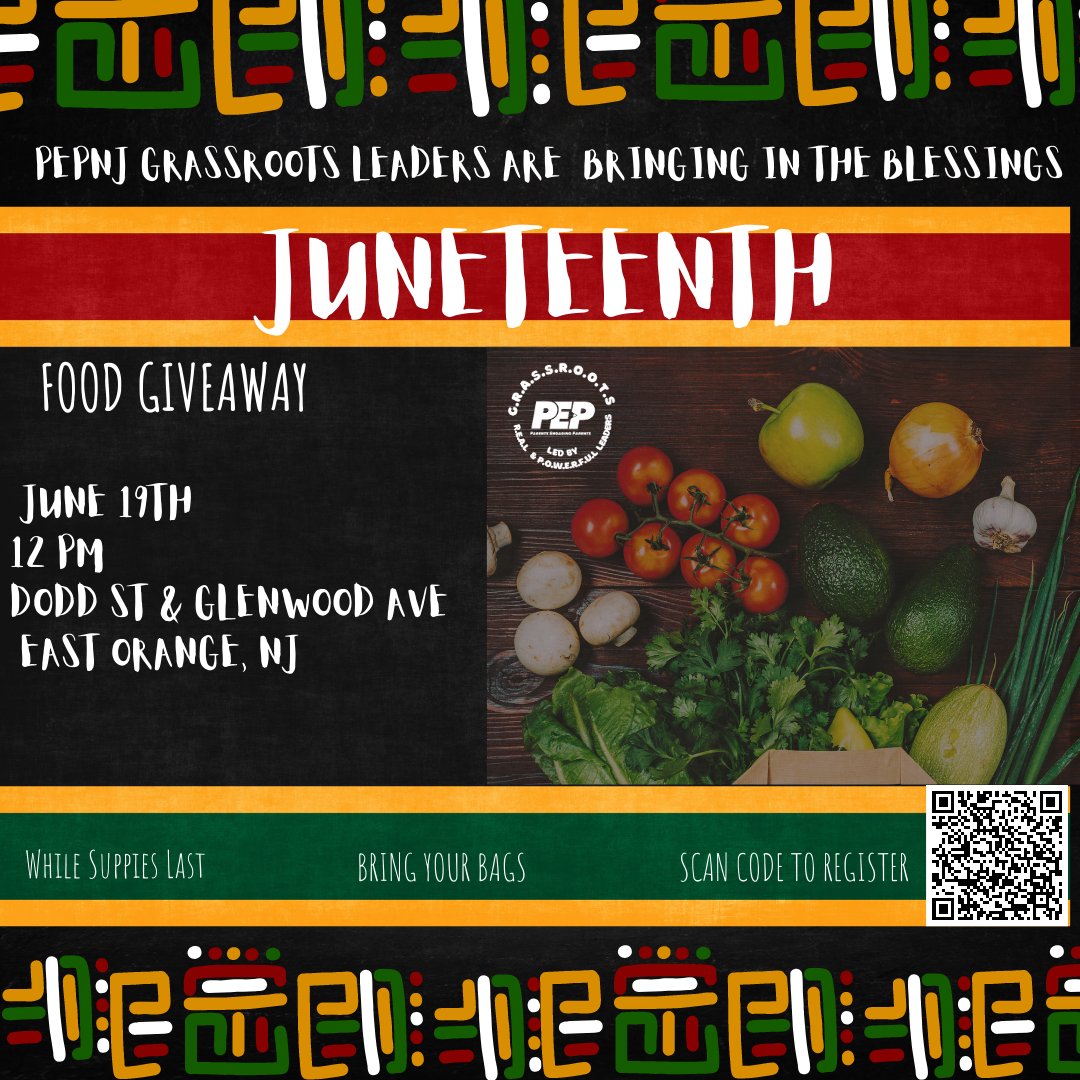 abfrazier's tweet photo. It's Freedom Day Juneteenth! PEPNJ GRASSROOTS LEADERS are bringing in the blessings! Food Giveaway!  Tap the link or scan the code to register!   https://t.co/ErAMpLytN6 #PEPNJ#REALLeader https://t.co/I65uJmAiFw