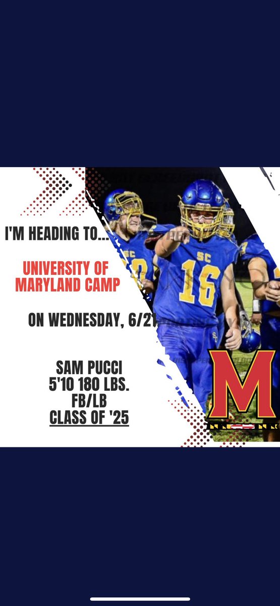 Really excited to compete and work at my first camp this summer at University Of Maryland! #goterps #FearTheTurtle @coachmac_schs @lancethompson_ @CoachLocks @TerpsFBRecruit