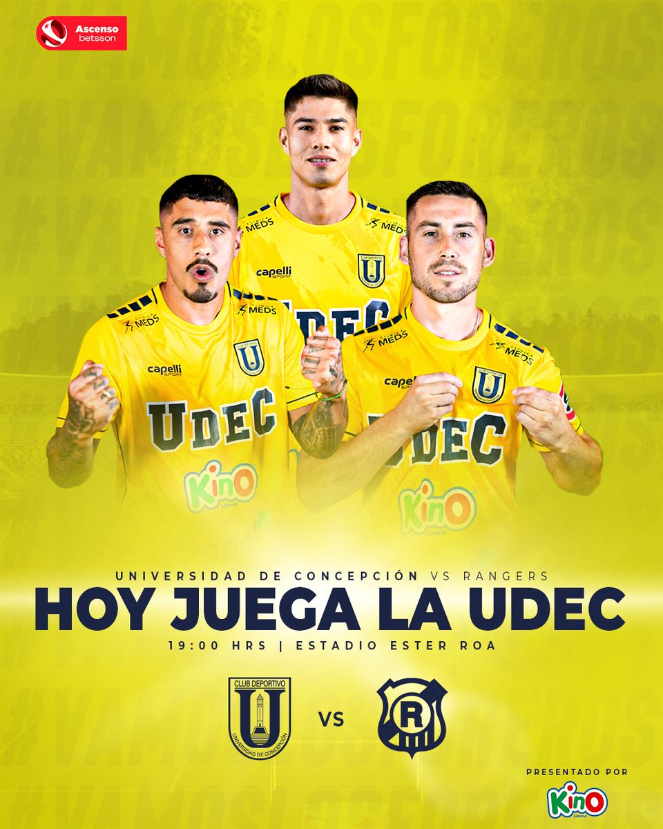 ¡𝗛𝗢𝗬 𝗝𝗨𝗘𝗚𝗔 𝗟𝗔 𝗨𝗗𝗘𝗖! 🟡🔵

📌 Fecha 1️⃣6️⃣ #AscensoBetsson
🎟️  linktr.ee/futboludec. 
📺 <a href="/TNTSportsCL/">TNT Sports Chile</a> 

📲 Presentado por Kino, muchas más opciones de ganar. 

#VamosLosForeros