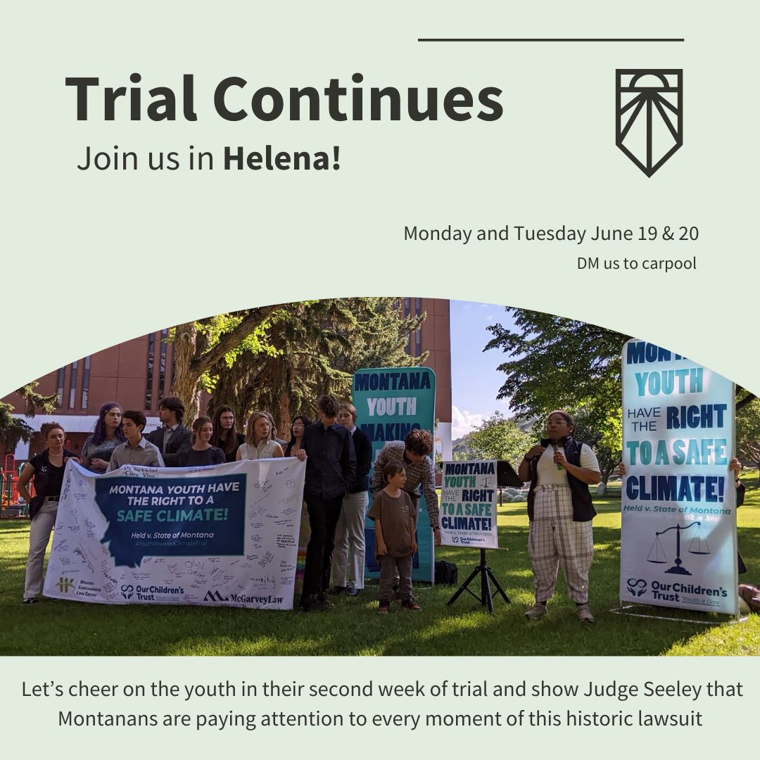 Join us in Helena this week! 
And follow along - bit.ly/MTClimateTrial 

#HeldMakesHistory #YouthVGov
#YouthVGovMT
#sunrisemovement