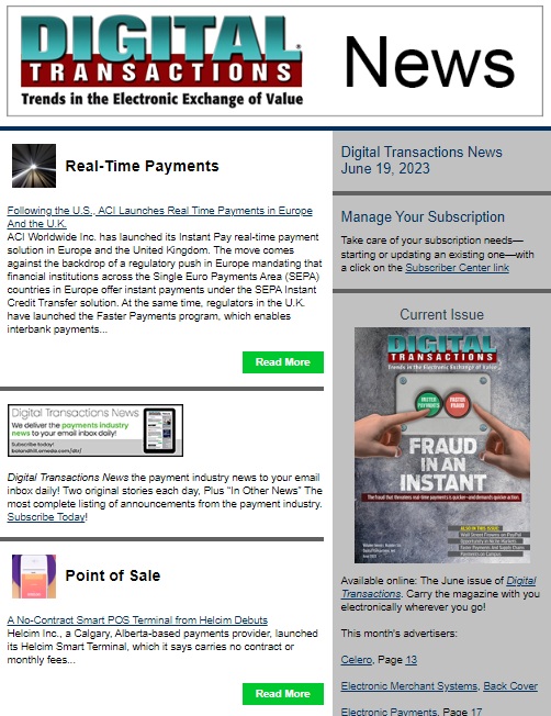 DTPaymentNews's tweet photo. Today’s Digital Transactions News: ACI Takes Instant Pay to Europe; Helcim’s Smart Terminal Debuts; Citcon’s Shoplazza Tie-in
https://t.co/NZrHPsgdNd
#payments #realtimepayments #expansion #POSterminals #smartterminals #acquiring #ecommerce https://t.co/Tn5jJhY9N0