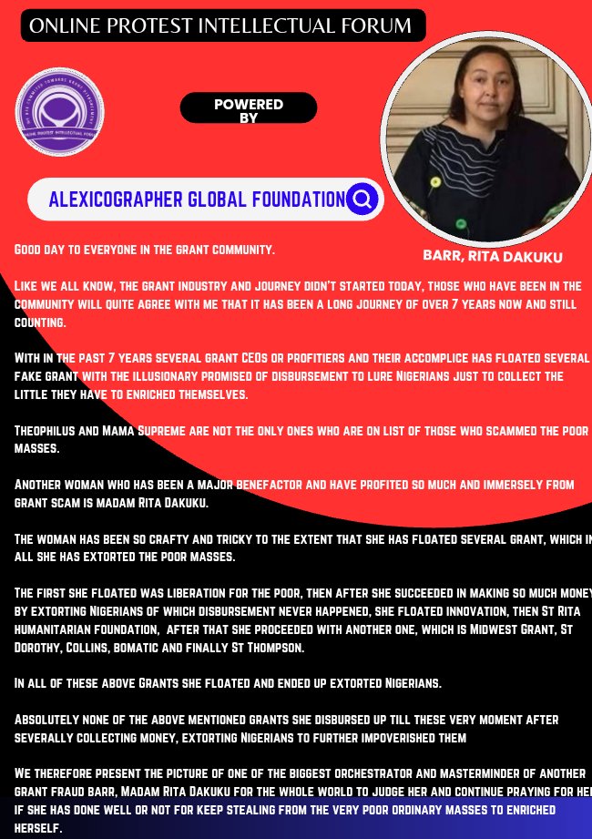AlexicographerF's tweet photo. Here we present Rita Dakuku, another grant proprietress who took advantage of the poor masses in the grant community to extort them by floating nemerous Grant without disbursing any.
They have all succeeded in enriching themselves with the sweat of of the poor masses.
@UN_HRC https://t.co/91KlqqobXd