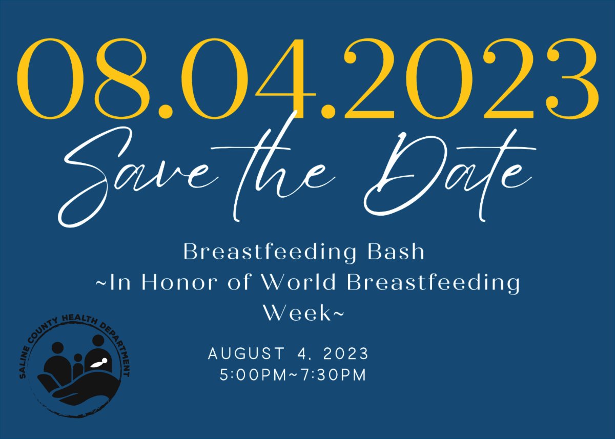 SalineCoHD's tweet photo. Save the Date &amp; Spread the Word! We're holding a #Breastfeeding Bash in honor of #WorldBreastfeedingMonth! 

Come by &amp; BYOB (Bring Your Own Baby)! Whether you're actively breastfeeding or a breastfeeding supporter, we want to see you!

Printable Flyer - https://t.co/f45PvOdT8r https://t.co/ffXdEmO1ZX