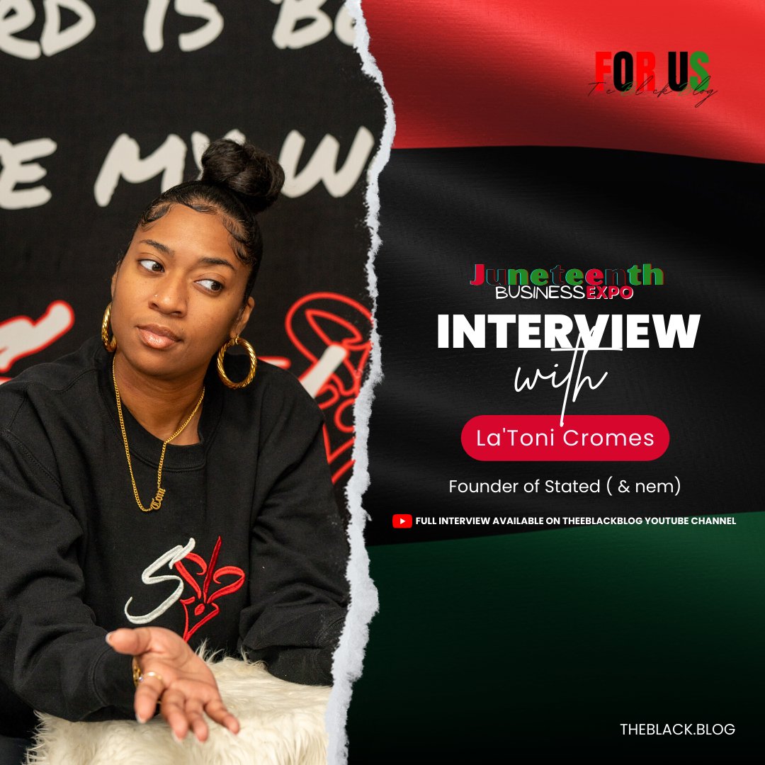 theeblackblog's tweet photo. NEW INTERVIEW: Our interview with La’Toni Cromes, the founder of @21stated has premiered. 

Stated is a #JuneteenthBusinessExpo vendor and a previous interviewee in our National Black Business Month Interview Series #NBBM. 

https://t.co/VjKdkKP0x2 https://t.co/8QpOpbjE1Y