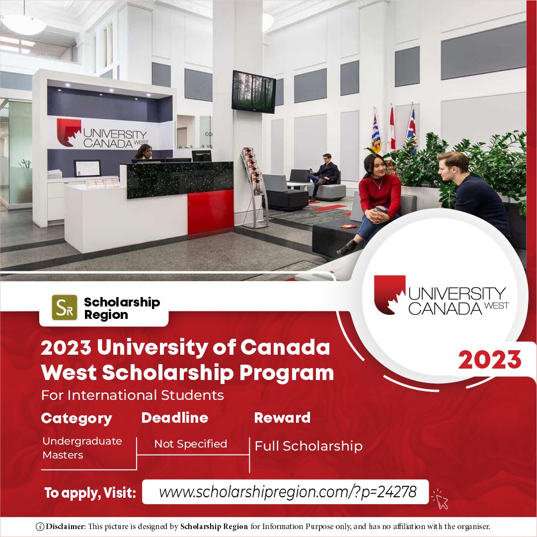 scholarsregion's tweet photo. 2023 University of Canada West Scholarship Program for International Student

Apply Link↘️ https://t.co/pbZyAHPqk4

Host Country: Canada

Study Level:
• Bachelor degree
• Master degree
• PhD

Eligible: All Countries

Benefit:  
✅Full Scholarship

Deadline: Not specified https://t.co/JRBXaMoyD2