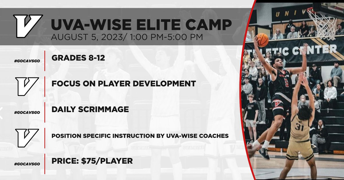 Elite Camp is Back‼️
🗓August 5th
📍David J. Prior Convocation Center

Sign up info below 
uvawisebasketball.totalcamps.com/shop/EVENT