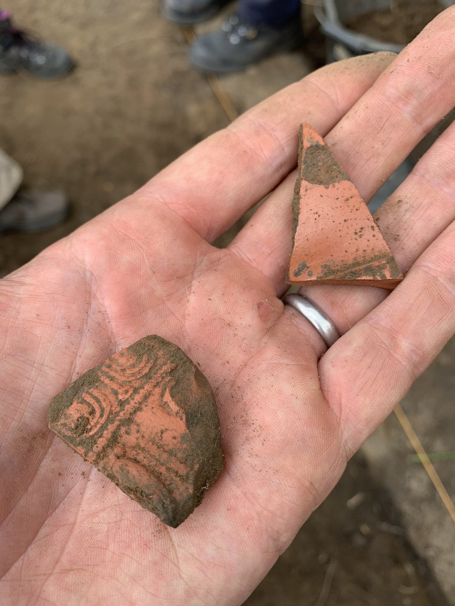 Finally some #Roman #archaeology from our @ArcDurham @aucklandproject excavations! Some nice C16th stoneware too - probably in a ditch fill. Very close to both the deer park wall and the road from #BishopAuckland to @RomanBinchester. And only four days left to work it all out!
