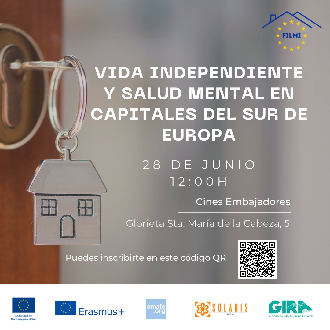 Amafesemueve's tweet image. ¡No te quedes sin tu plaza! El próximo miércoles 28 de junio desde #AMAFE lanzamos la conferencia "Vida independiente y salud mental en capitales del sur de Europa", enmarcada dentro del proyecto europeo #FILMI Inscripciones 👉amafe.org/vida-independi…