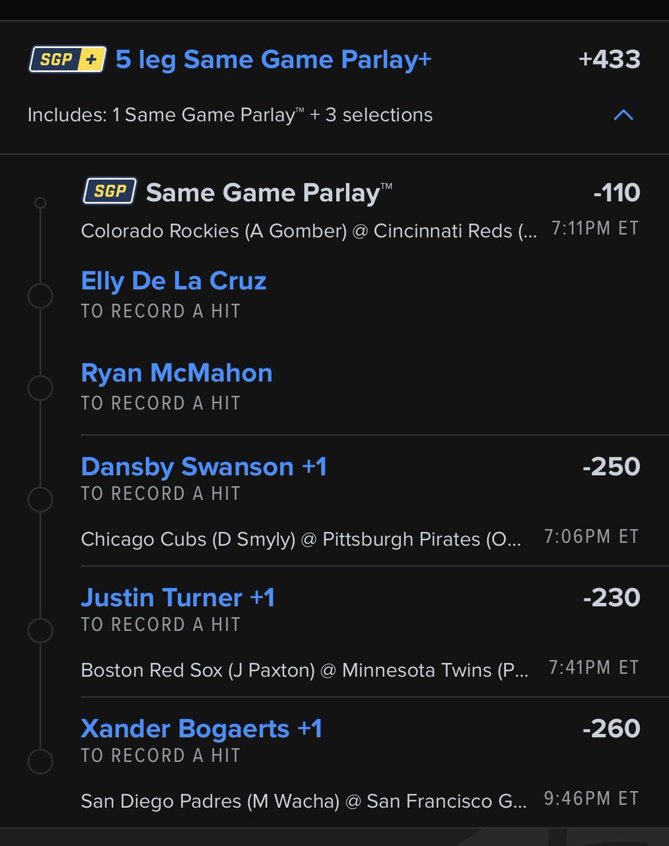 💰 +433 Odds Parlay

Hits parlay. Let’s get it 🫡

#gamblingtwitter