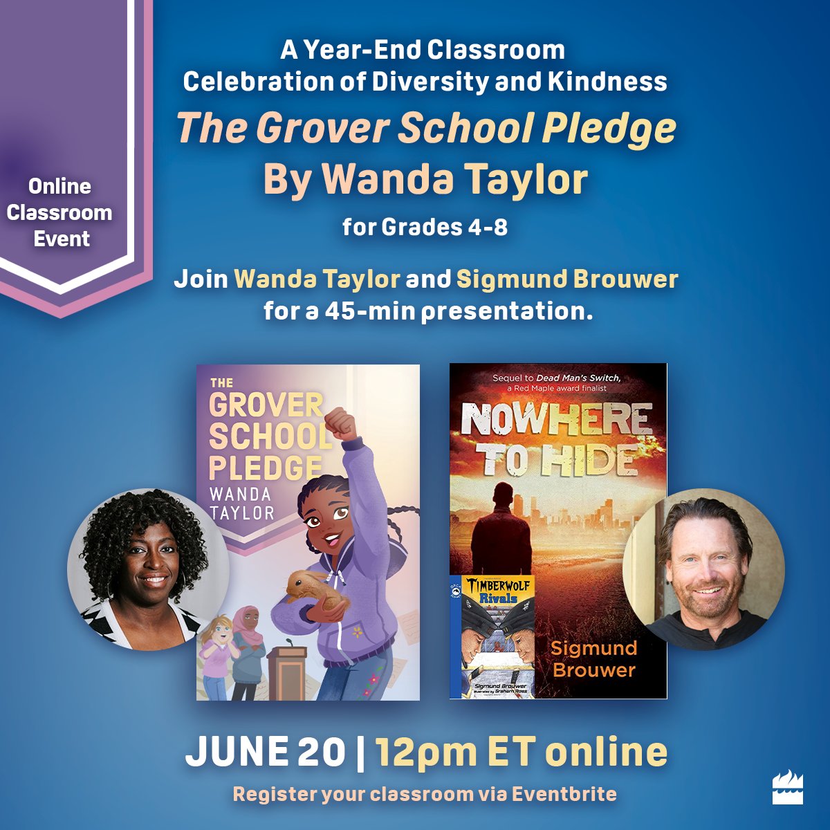 Happening tomorrow- an online classroom event with authors Wanda Taylor and Sigmund Brouwer. Check out the link below for more details and to register. eventbrite.com/e/the-grover-s…