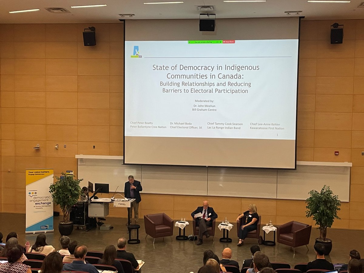 Elections SK (@electionssask) on Twitter photo Our CEO Dr. Michael Boda and three Sask. First Nation Chiefs in Toronto today presenting at #CdnVoteSummit on the state of democracy in Indigenous Communities. <a href="/pbcnoffical/">Peter Ballantyne Cree Nation</a> <a href="/ChiefTammy/">Tammy Cook-Searson</a> <a href="/TheExchange_TMU/">Democratic Engagement Exchange</a> Our CEO Dr. Michael Boda and three Sask. First Nation Chiefs in Toronto today presenting at #CdnVoteSummit on the state of democracy in Indigenous Communities. <a href="/pbcnoffical/">Peter Ballantyne Cree Nation</a> <a href="/ChiefTammy/">Tammy Cook-Searson</a> <a href="/TheExchange_TMU/">Democratic Engagement Exchange</a>