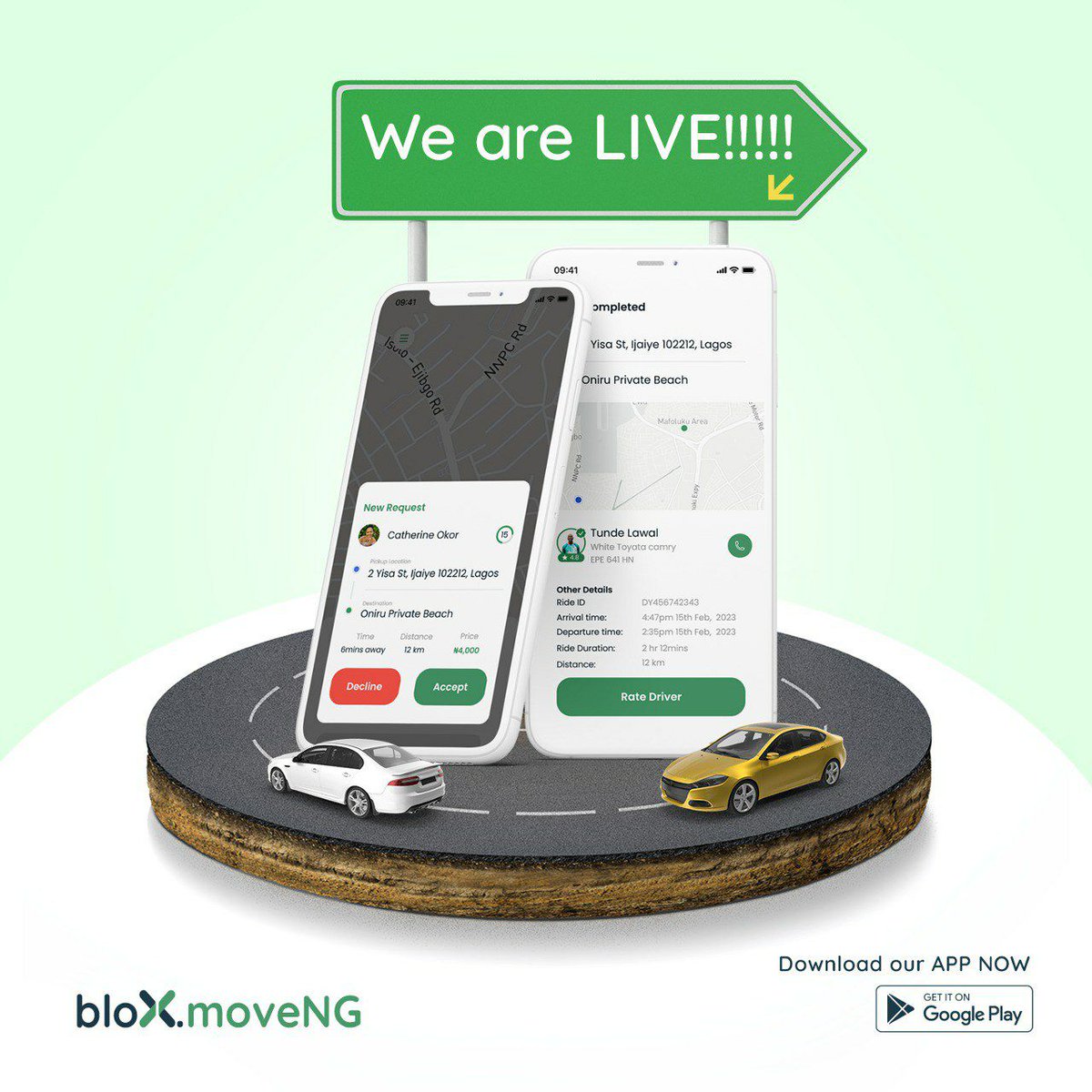 BLOXMOVENG IS LIVE!!!!   

Ride with Us. Drive with Us. It's all convenient!

#bloxmove #bloxmovengr #bloxmoveng #ridehailingapp #ridehailing #rideshare #movewithbloxmove #DriveWithUs #EarningsOnTheGo📷