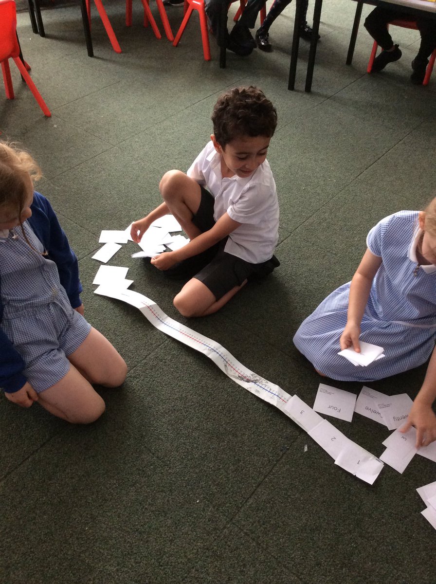 GSPSFrance's tweet photo. In @GSPSFrance @GwladysStPrim today the children had to order numbers and number words correctly in their @TeachActive lesson. They used a giant number line to support them. #GSPSMATHS https://t.co/DqjRYBXwGG