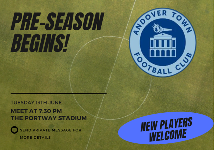 AndoverTownU23's tweet photo. Pre-Season starts tomorrow for both 1st team and u23's! Let the hard work begin!⚽️💪🏃💨 https://t.co/uBeDm8g5Ex