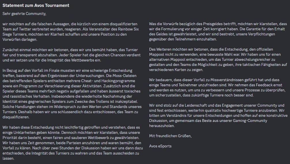 Unser abschliessendes Statement zu den Falschaussagen des disqualifizierten Teams: