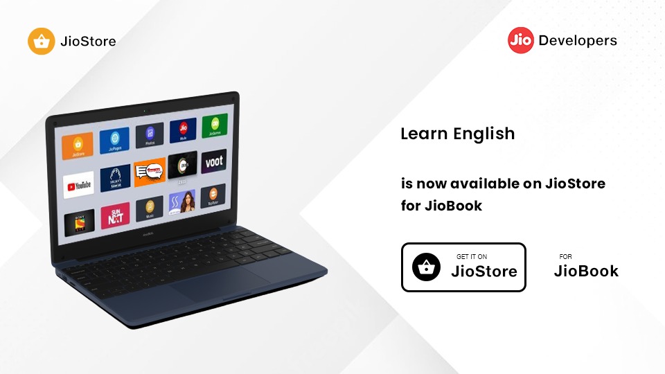 Excited to share that our JioDevelopers GrowthPad Program's, Learn English App is now available on JioStore for JioBook device users across India.

#Jio #JioDevelopers #JioBook #JioStore #LearnEnglish #JPL #GrowthPad #Startups #DeveloperCommunity #Reliance #Apps #BuildforBharat