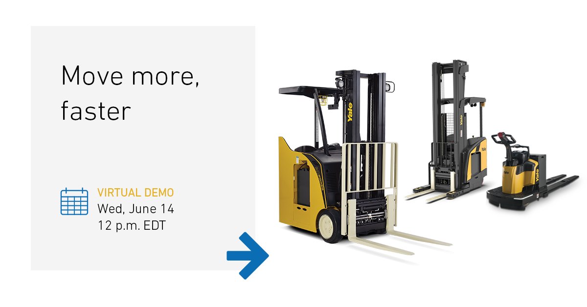 IncVoss's tweet photo. For the next Yale #WarehouseWednesday, three is a magic number! Tune in on Wednesday, June 14th, and check out a trio of top performers: the reach truck, end rider, and three-wheel stand. https://t.co/pZ3sNNyfkt
#forklifts #warehouse https://t.co/aQBqQI8c0B