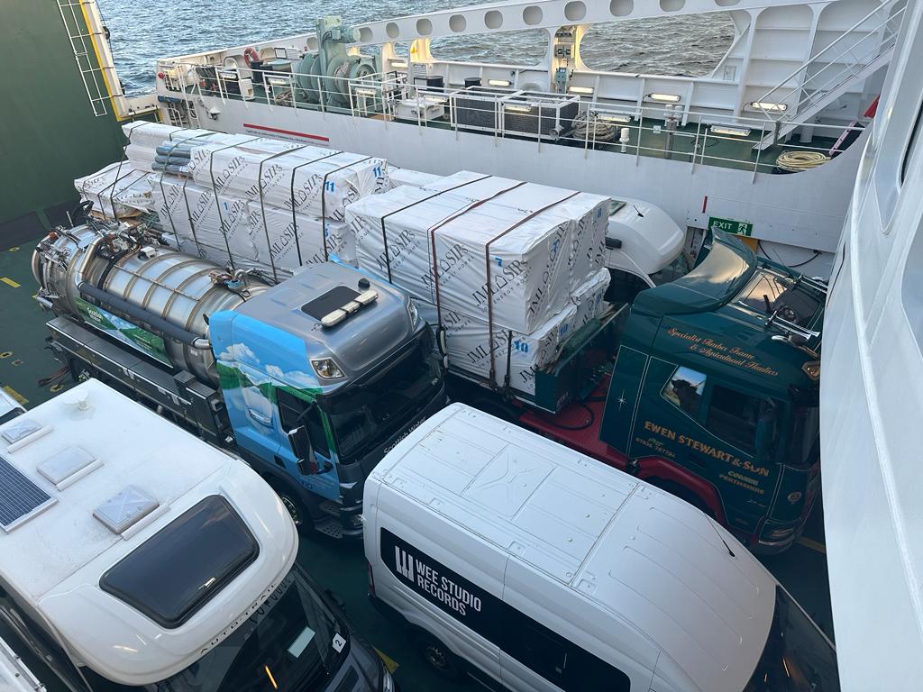 Tourists, commuters…and a SIPs kit on the ferry this morning to the #IsleofLewis. All neatly wrapped and packed, ready to hit the ground running once we get on site. #newbuild #selfbuilder #selfbuild #ecohome #flatpack